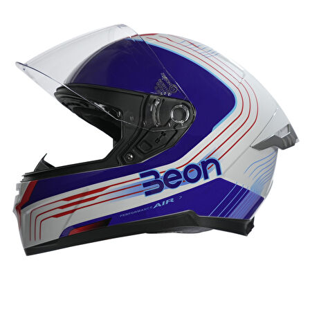 Beon B-507 Full Face Motosiklet Kaskı FF04 Beyaz/Mavi/Kırmızı