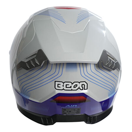 Beon B-507 Full Face Motosiklet Kaskı FF04 Beyaz/Mavi/Kırmızı