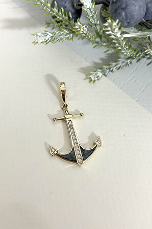 Mineli Altın Taşlı Çapa Kolye Ucu