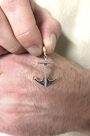 Mineli Altın Taşlı Çapa Kolye Ucu