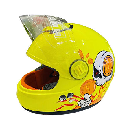 MTS Full Face Motosiklet Çocuk Kaskı K1 Skull Yellow