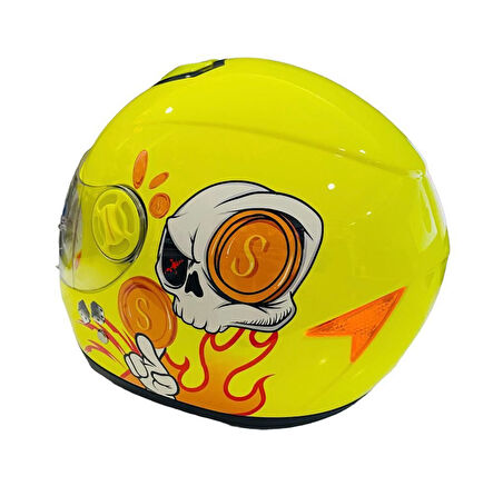MTS Full Face Motosiklet Çocuk Kaskı K1 Skull Yellow
