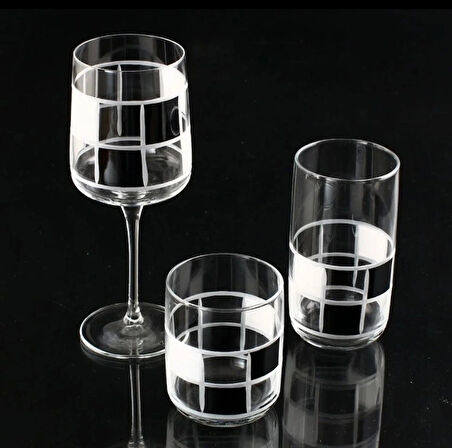 SOFRA TAKIMI ÇİZGİ DKR TRN DAMA SİYAH BEYAZ DEKOR (112-805-229) 18 PARÇA 6 KİŞİLİK