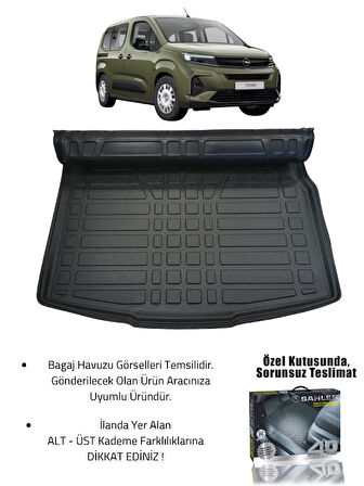 Sahler Opel Combo E 2019+ Uyumlu 4.5D Premium Havuzlu Oto Paspas ve Liner Marka 3D Bagaj Havuzu