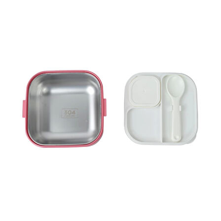 Paslanmaz Çelik Sızdırmaz Kaşıklı Saklama Kabı Beslenme Kabı 600 ML. Pembe İthal Ürün