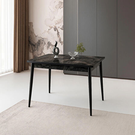 Yanlardan Açılır Büyüyen Yemek Masası Siyah Mermer Desenli 75x80cm SADECE MASA FİYATIDIR