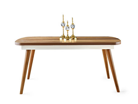 Çınar Ahşap Salon Yemek Masa Sandalye Takımı Nergis 4 Sandalyeli Ortadan Açılır Büyüyen Ceviz 90x170cm