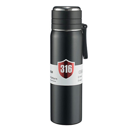 Paslanmaz Çelik Termos Su Şişesi 500ml Vakumlu Kapak Siyah İthal Ürün