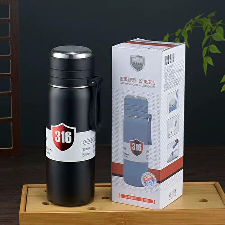 Paslanmaz Çelik Termos Su Şişesi 500ml Vakumlu Kapak Siyah İthal Ürün