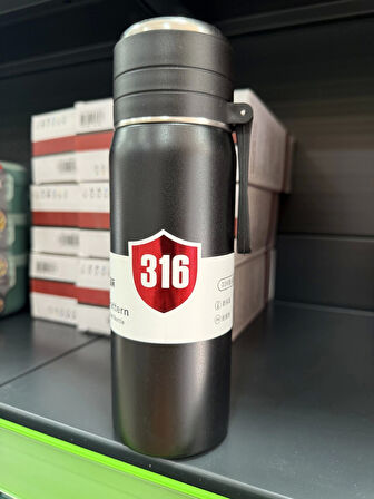 Paslanmaz Çelik Termos Su Şişesi 500ml Vakumlu Kapak Siyah İthal Ürün