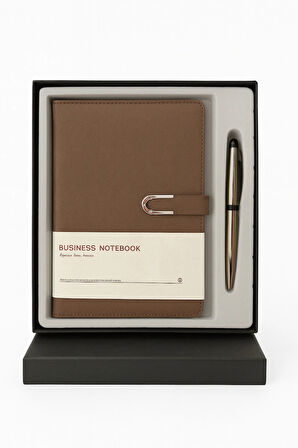 Kumaş Mıknatıs Kapaklı Kalemli Ajanda Günlük Not Defteri Notebook Kahve