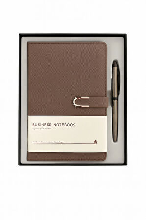 Kumaş Mıknatıs Kapaklı Kalemli Ajanda Günlük Not Defteri Notebook Kahve