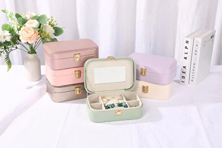 Deri Seyahat Takı Bijuteri Mücevher Kutusu Organizer Düzenleyici 20cm Pembe İthal Ürün