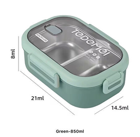 2 Bölmeli Paslanmaz Çelik Sızdırmaz Saklama Kabı Beslenme Kabı 0,85 Lt. Yeşil İthal Ürün