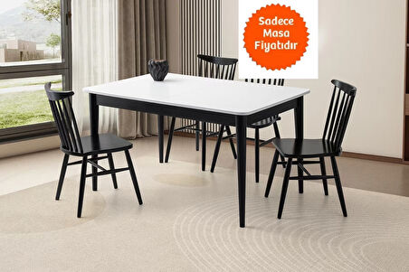 Ortadan Açılır Büyüyen Yemek Masası Beyaz-Siyah Ayaklı 80x130cm SADECE MASA FİYATIDIR