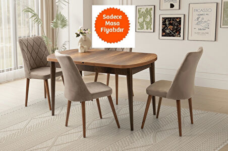 Ortadan Açılır Ahşap Yemek Masası Gizli Kaşıklık Bölmeli 80cm x 140cm Barok Ceviz- SADECE MASA FİYATIDIR