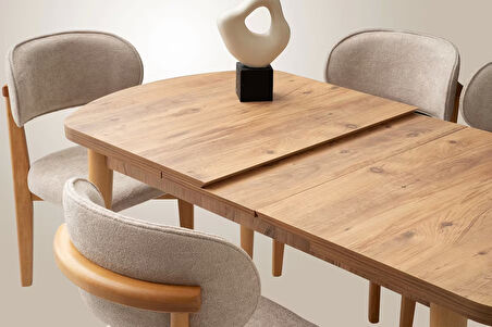Ortadan Açılır Ahşap Yemek Masası Gizli Kaşıklık Bölmeli 80cm x 140cm Barok Ceviz- SADECE MASA FİYATIDIR