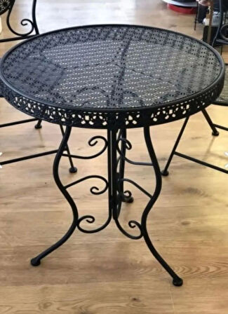 Ferforje Katlanır Masa Balkon Masası, Bahçe Masası Çap 60cm Siyah