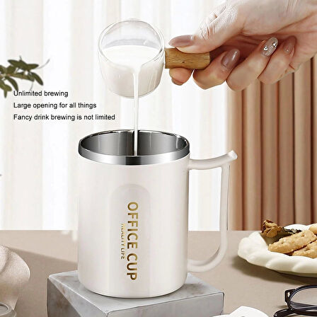 Paslanmaz Çelik Sızdırmaz Kaşıklı Kahve Termosu 500 ML Beyaz-Kahve Kapaklı İthal Ürün