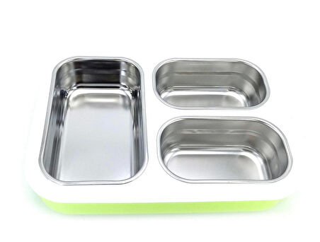 3 Bölmeli Paslanmaz Çelik Sızdırmaz Saklama Kabı Beslenme Kabı 1,2 Lt. Yeşil İthal Ürün