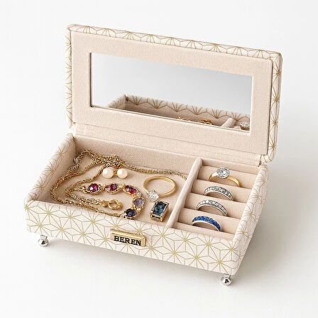 Berjer Figürlü Kadife Desenli Takı Bijuteri Mücevher Kutusu Biblo 24cm Krem İthal Ürün