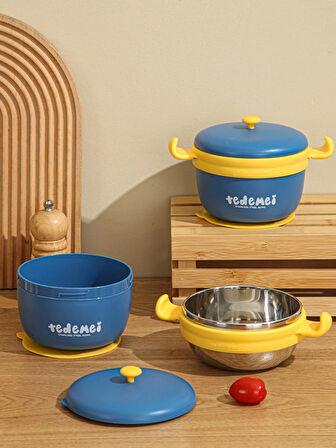 Paslanmaz Çelik Sızdırmaz Çatal ve Kaşıklı Saklama Kabı Beslenme Kabı 260-500 ML Mavi İthal Ürün