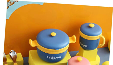 Paslanmaz Çelik Sızdırmaz Çatal ve Kaşıklı Saklama Kabı Beslenme Kabı 260-500 ML Mavi İthal Ürün