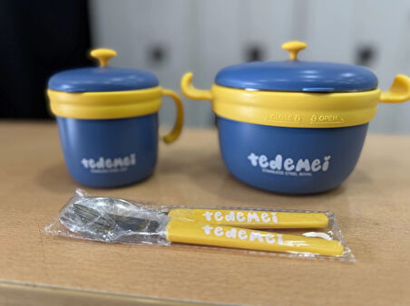 Paslanmaz Çelik Sızdırmaz Çatal ve Kaşıklı Saklama Kabı Beslenme Kabı 260-500 ML Mavi İthal Ürün