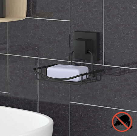 Tek Katlı Sabunluk Paslanmaz Siyah Yapışkanlı EasyFix