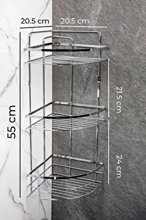 Banyo Köşe Rafı 3 Katlı Şampuanlık Vidalı + Vakumlu Kare Havluluk Krom 2 li Set