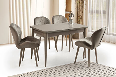 Kelebek Cappicino Ahşap Salon Yemek Masa Sandalye Takımı 4 Vera Sandalyeli Ortadan Açılır Büyüyen 90x160cm