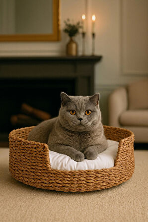 Dekoratif Hasır Kedi Köpek Yatağı Sepet 45cmx18cm