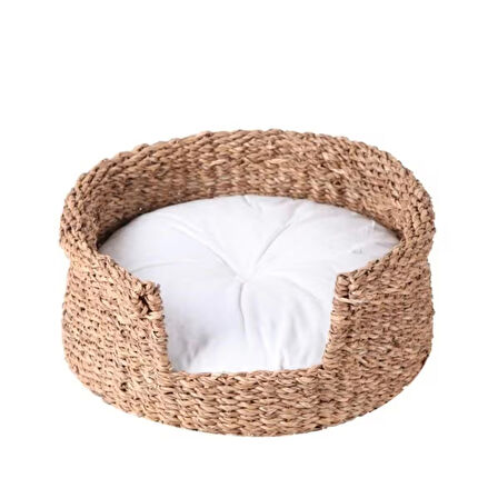 Dekoratif Hasır Kedi Köpek Yatağı Sepet 45cmx18cm