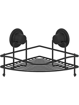 Vakumlu Banyo Duvar Rafı Şampuanlık Kancalı Köşe Rafı Siyah