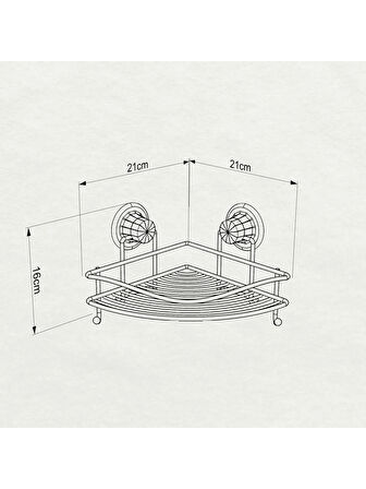 Vakumlu Banyo Duvar Rafı Şampuanlık Kancalı Köşe Rafı Siyah