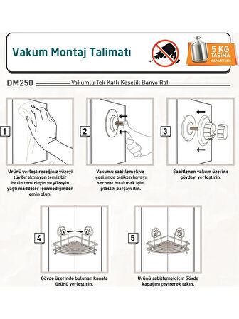 Vakumlu Banyo Duvar Rafı Şampuanlık Kancalı Köşe Rafı Siyah