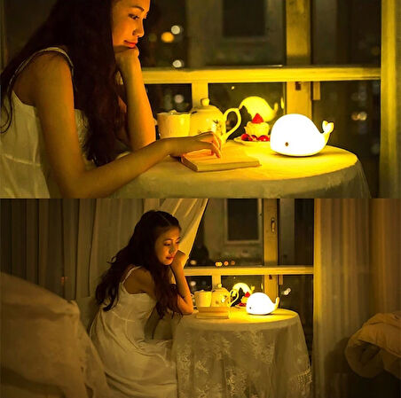 Sevimli Balina Gece Lambası Dokunmatik Sensörlü Renkli Çocuklar Için Usb Şarjlı İthal Ürün