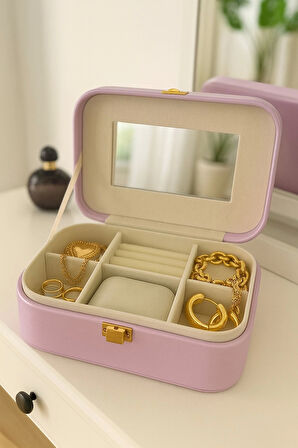 Deri Seyahat Takı Bijuteri Mücevher Kutusu Organizer Düzenleyici 20cm Lila İthal Ürün