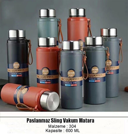 Paslanmaz Çelik Termos Su Şişesi 600ml Vakumlu Kapak Gri İthal Ürün