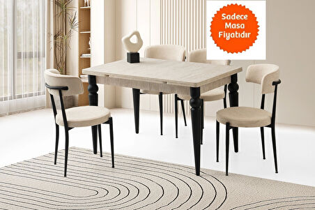 Yandan Açılır Büyüyen Yemek Masası Bej-Siyah Ayaklı 80x120cm SADECE MASA FİYATIDIR