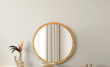 Dekoratif Yuvarlak Ayna Natural Çerçeve Çap 85cm