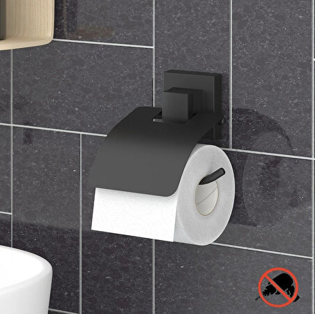Tuvalet Kağıdı Askısı Kapaklı Yapışkanlı EasyFix Siyah