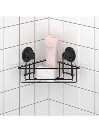 Vakumlu Banyo Duvar Rafı Şampuanlık Köşe Rafı Siyah S251