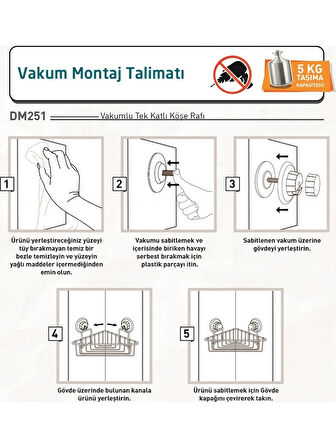 Vakumlu Banyo Duvar Rafı Şampuanlık Köşe Rafı Siyah S251