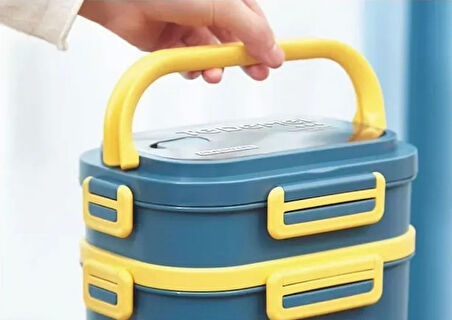 2 Katlı Paslanmaz Çelik Sızdırmaz Saklama Kabı Beslenme Kabı 1,65 Lt. Yeşil-Sarı İthal Ürün