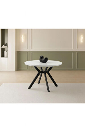 HLTN Ahşap Yuvarlak Açılır Büyüyen Yemek Masası Parlak Beyaz Çap 100cm SADECE MASA FİYATIDIR