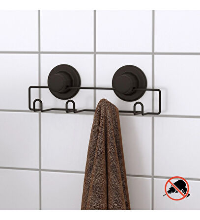 Vakumlu Banyo Tuvalet Havlu Askısı 4 Kancalı Siyah