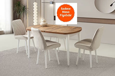 Ortadan Açılır Ahşap Yemek Masası Gizli Kaşıklık Bölmeli 80cm x 140cm Diş Budak-Beyaz - SADECE MASA FİYATIDIR