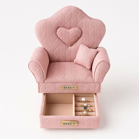 Berjer Figürlü Kadife Desenli Takı Bijuteri Mücevher Kutusu Biblo 20cm Pembe İthal Ürün