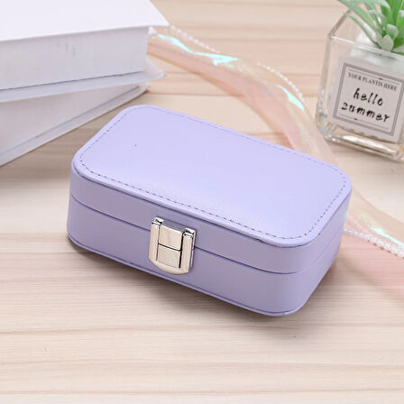 Deri Mini Seyahat Takı Bijuteri Mücevher Kutusu Organizer Düzenleyici 15cm Lila İthal Ürün